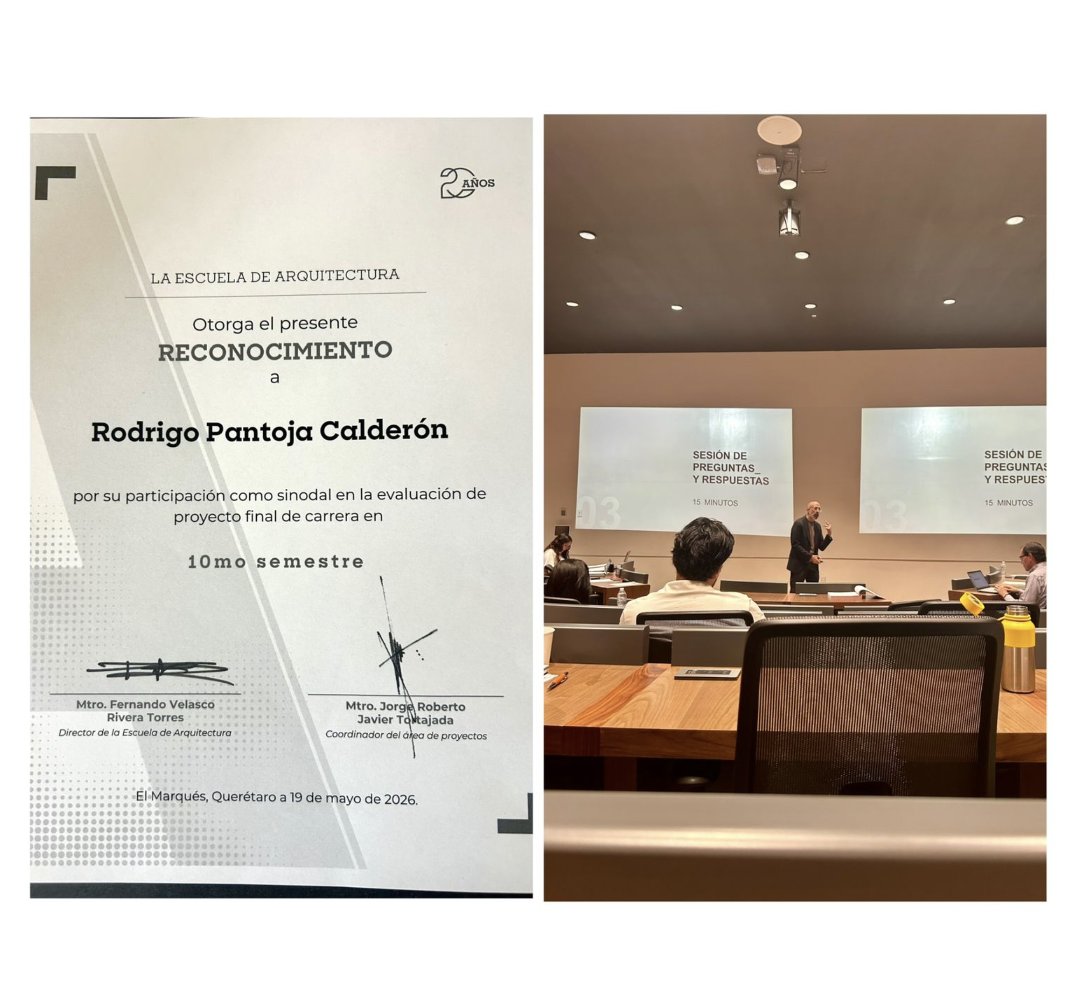 evo_a_lab's tweet photo. Honored to serve as thesis jury at @AnahuacQueretaro's School of Architecture. Watching graduating students defend their spatial arguments is a reminder of why design education matters, not just what you build, but why, where, and for whom.

Congratulations to today's graduates. https://t.co/PgYxWwj3GG