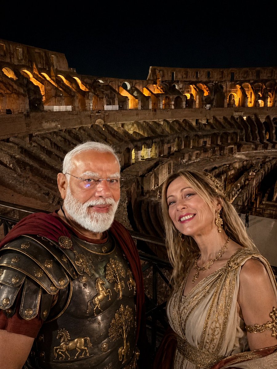 nikkhilbk's tweet photo. @GiorgiaMeloni @narendramodi My name is Maximus Narendras Modius 🔥

Commander of the Indian Empire,
Leader of 1.4 billion,
Loyal servant to Bharat Mata,
And I will have my victory… in this life or the next. ❤️

Melodi at the Colosseum 🇮🇳🤝🇮🇹 https://t.co/Yn16l8yYPG