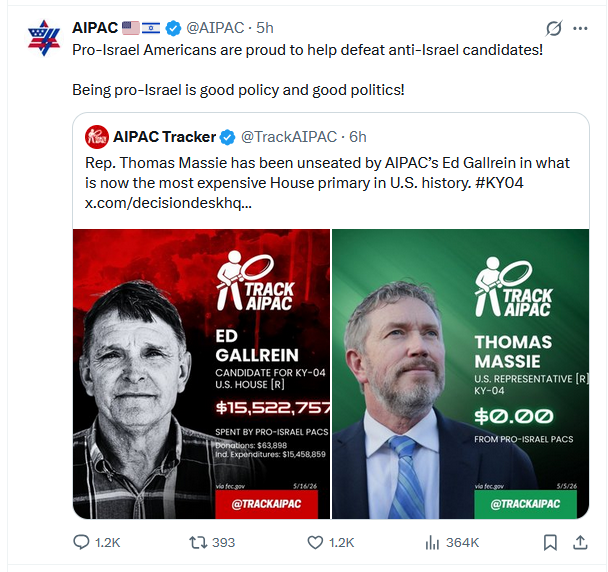elemare's tweet photo. Puhlease, John, that is not antisemitic. Sanchez is an idiot no matter what he says. But antisemitic it's not. Even if you think AIPAC's representing Israel First and depleting America is OK, criticizing those pigs and their boasting on behalf of that corrupt little nuclear-armed patch of sand in the desert STILL has nothing to do with "The Jews."