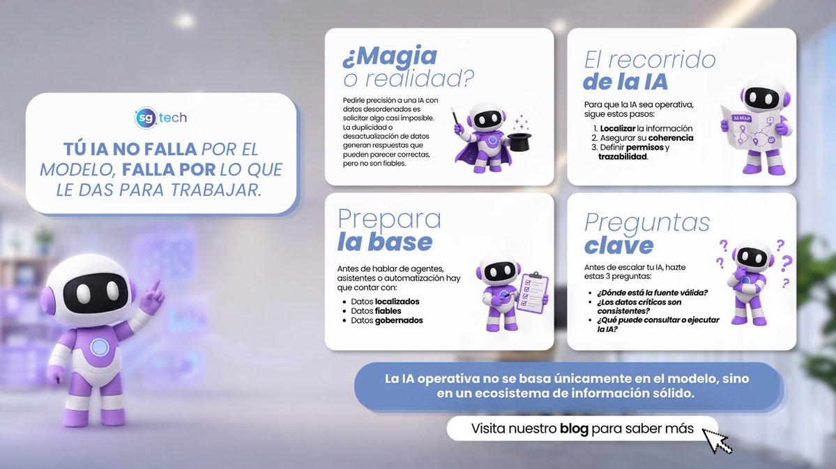 sgtech_hps's tweet photo. Tu IA no falla siempre por el modelo. Muchas veces falla porque los datos no están preparados.

Sin calidad, estructura y gobernanza, cualquier solución de IA parte de una base débil.

Lo contamos en el blog de Sg Tech:

https://t.co/CpiBJU2ajc

#IA #Datos #SgTech https://t.co/DtcoeIsYYN
