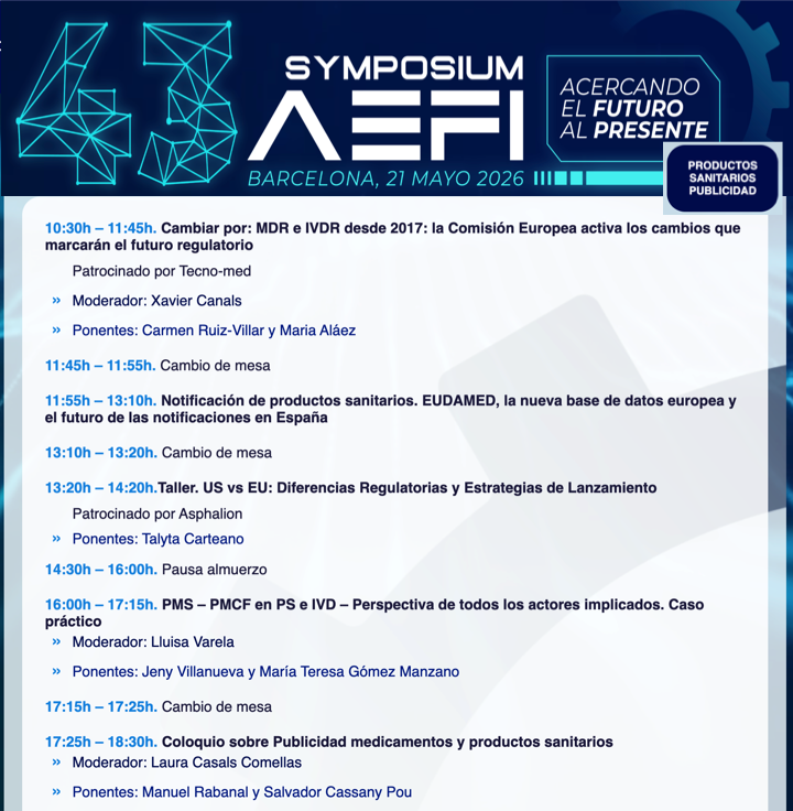 xcanals's tweet photo. nos vemos ... ULTIMOS DIAS INSCRIPCION Symposium @AEFI_es  – 21 mayo 2026 Barcelona –  nos vemos en la Mesa MDR/IVDR 2.0 >> «MDR e IVDR desde 2017: la Comisión Europea activa los cambios que marcarán el futuro regulatorio» https://t.co/UaSihyyadY https://t.co/98CI2ldXAA