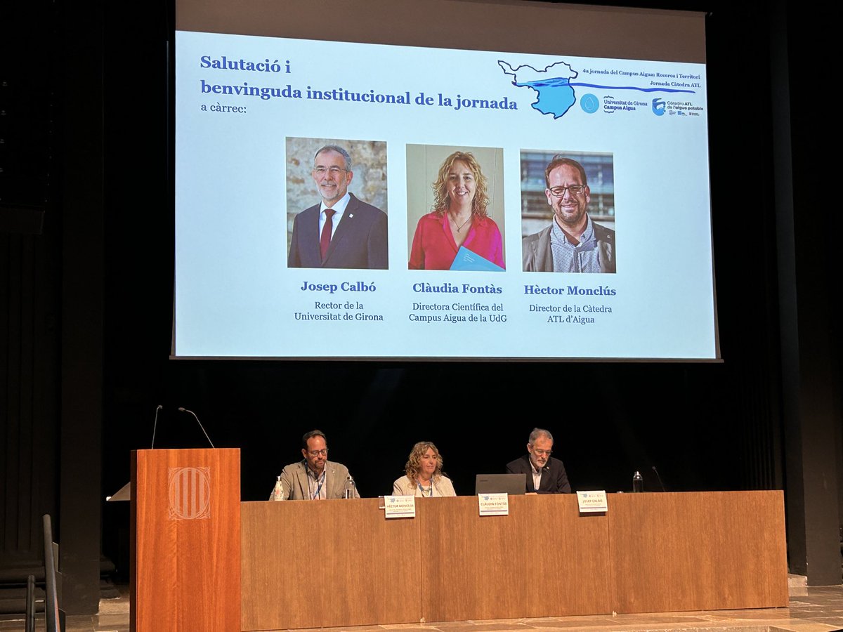 catedraATL's tweet photo. S’inicia la jornada Aprenantatges d’episodis extrems: sequera i inundacions amb la inaguració a càrrec del Rector de la Universitat de Girona, el Dr. Josep Calbó, i dels directors del Campus Aigua i @catedraATL https://t.co/hohovT3ABC