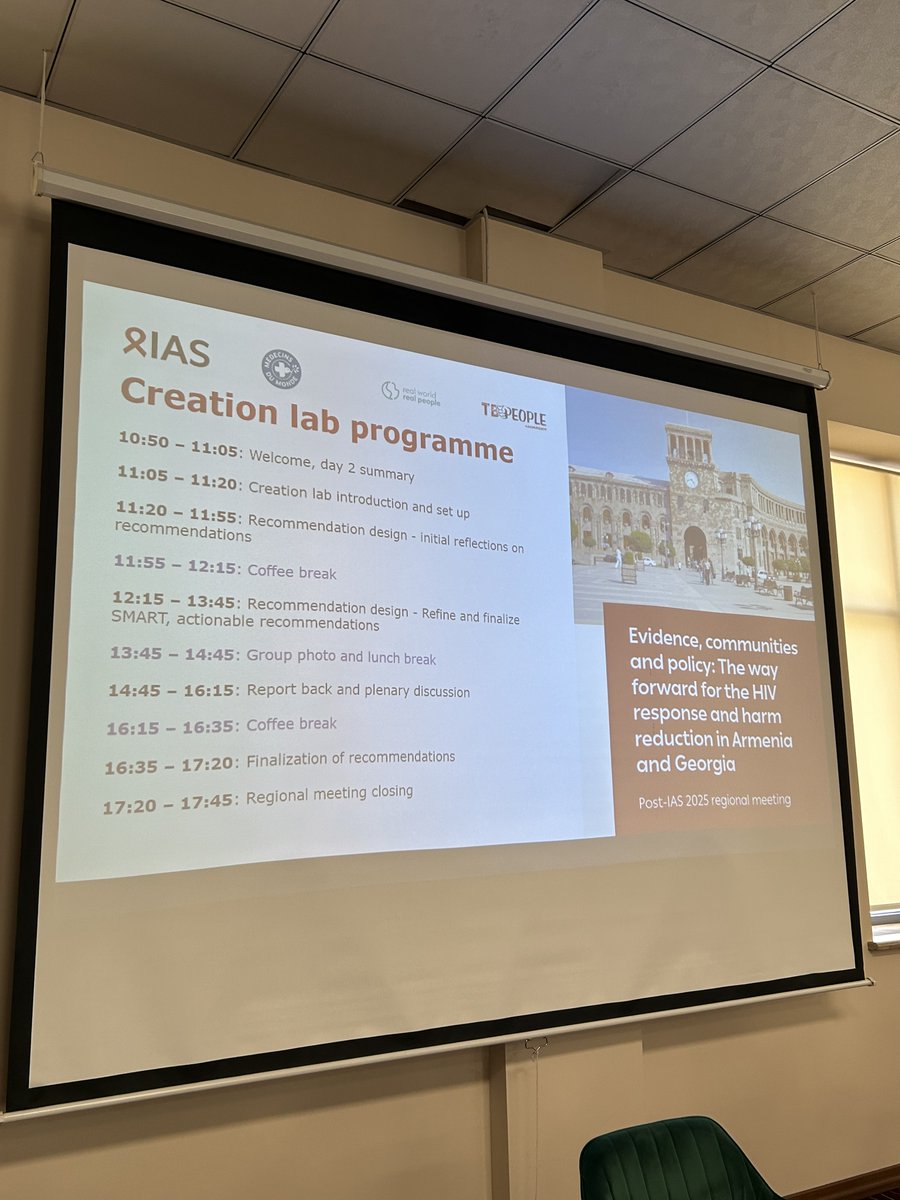 iasociety's tweet photo. ✨ Day 2 of our #Yerevan #IASEdFund meeting is underway!

We dive into IP, innovation &amp; access to HIV medicines, then shift into a Creation Lab to turn Day 1 evidence into plans for diagnosis, OST sustainability, community leadership, anti-discrimination &amp; sustainable financing! https://t.co/d0ZchBnIRq