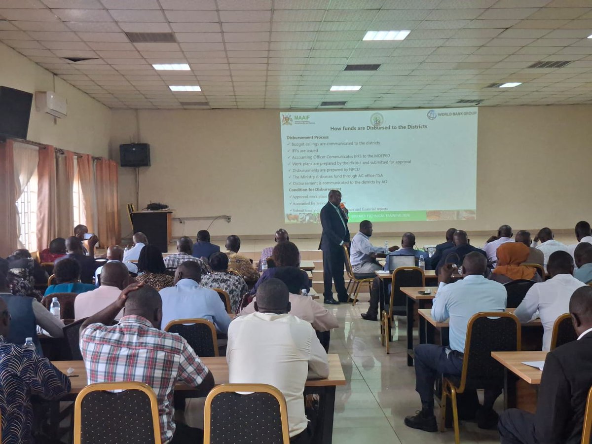 UCSATP's tweet photo. The Uganda Climate Smart Agricultural Transformation Project is currently conducting a financial and community procurement management training for district technical staff drawn from the 69 beneficiary districts across the country. The training has brought together DPMOs, Chief Finance Officers, and Accountants to strengthen financial accountability, transparency, and effective implementation of project activities.

The capacity-building training is taking place at the National Agricultural Research Laboratories in Kawanda. The engagement is aimed at equipping participants with practical knowledge and skills in financial management, procurement procedures, reporting, and compliance with project guidelines to ensure efficient utilization of project resources.

The training further underscores the commitment of Uganda Climate Smart Agricultural Transformation Project to enhancing institutional capacity and promoting sound financial and procurement practices among implementing districts for successful delivery of climate-smart agricultural interventions.
@FrankTumwebazek 
@FredBwino 
@MAAIF_Uganda 
@NAGRC_DB 
@WorldBankGroup 
@PS_MAAIF 
@DrRwamiramaBK 
@Maaifclf