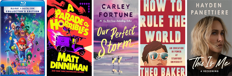 CHBoothLibrary's tweet photo. This week the Cyrenius H. Booth Library has 184 new books and four new movies.  New items include The Super Mario Galaxy Movie, A Parade of Horribles, Our Perfect Storm, How to Rule the World, This Is Me, Liar's Kingdom, The Case for America, and Famesick. https://t.co/7N8p37iO1E https://t.co/vXM60c1OYq