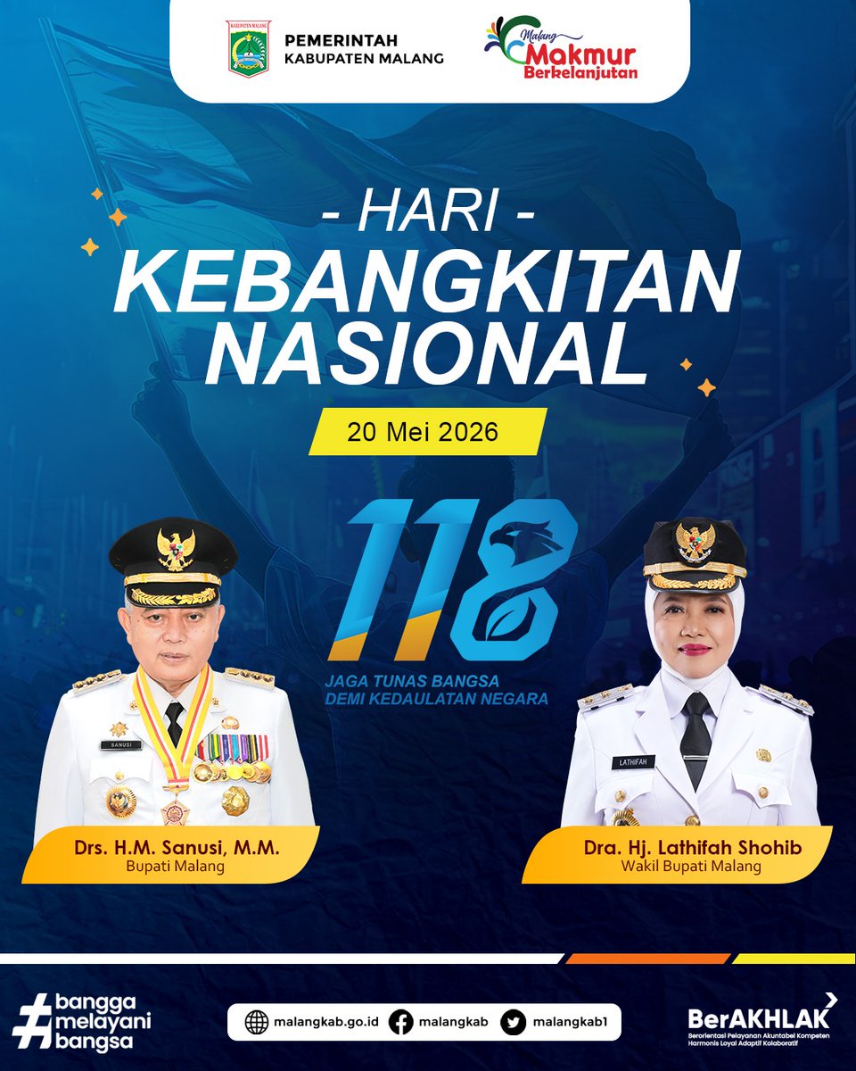 Malangkab1's tweet photo. Selamat Hari Kebangkitan Nasional! 🇮🇩✨ Momentum untuk terus bergerak, berkarya, dan berinovasi. Mari perkuat gotong royong demi membangun Kabupaten Malang yang semakin maju, mandiri, dan berkelanjutan! 🚀🤝

#HariKebangkitanNasional #Harkitnas2026 #KabupatenMalang https://t.co/MjbLHyZJTM