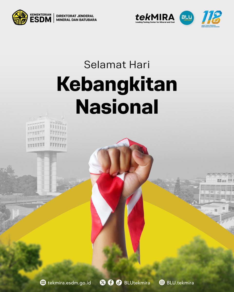 BLUtekMIRA's tweet photo. Selamat memperingati Hari Kebangkitan Nasional 2026!

tekMIRA berkomitmen memberikan layanan pengujian minerba yang profesional dan terpercaya, untuk mendukung sektor energi dan sumber daya mineral nasional.

Bangkit bersama, jaga tunas bangsa, demi Indonesia berdaulat. 🇮🇩 https://t.co/zpUlzeiX2A
