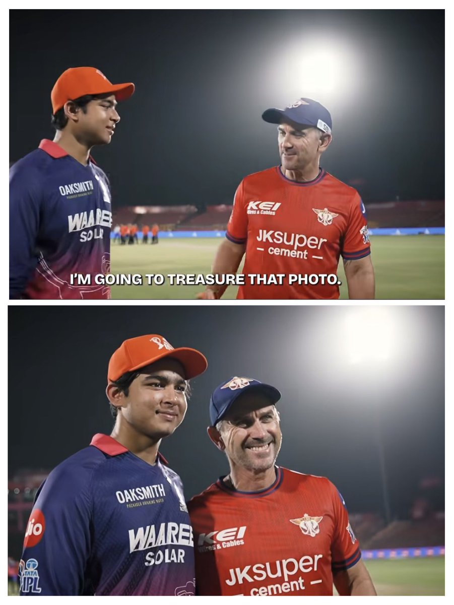 lomennTea's tweet photo. 😍FAN MOMENT OF JUSTIN LANGER WITH VAIBHAV SURYAVANSHI 😍
“I’m GOING TO TREASURE THAT PHOTO”
#ipl #lsgvsrr #rrvslsg #rrvlsg #lsgvrr https://t.co/E68ZGq8MQ0