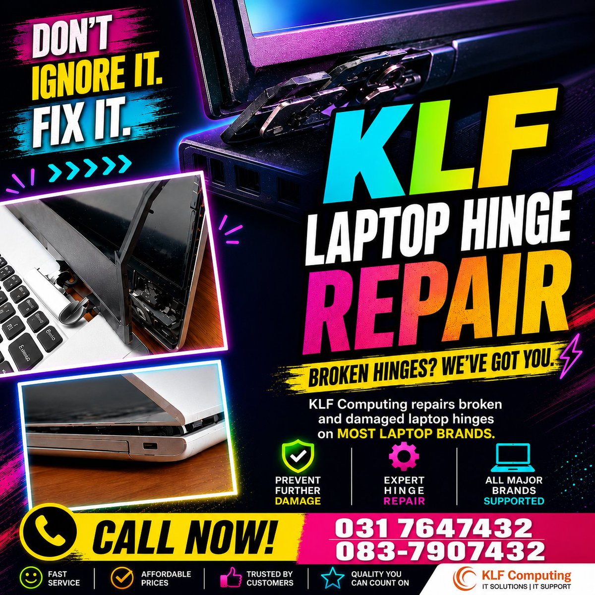 Compute06686631's tweet photo. Don’t dump it — fix it! 📷📷
Bring your broken laptop hinges to KLF Computing for fast, professional repairs.
📷 Laptop hinge repairs
📷 Screen &amp; casing alignment
📷 Affordable repair solutions
📷 Save your laptop — and your wallet
📷 support@klfcomputing.co.za
#klfcomputing https://t.co/mpzP55AlPj