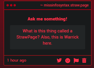MissInfoSyntax's tweet photo. ❝I'm not really sure, sir, it does seem to have a correlation with the object straw but I don't really know more than that.❞ https://t.co/xFlLpbM9WX