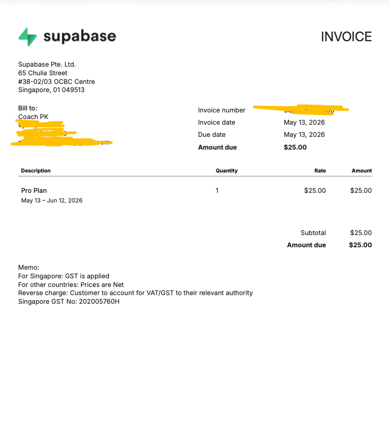 peter_onlinept's tweet photo. Paid for the @supabase Pro plan on May 13 for the 30-day cycle ending June 12.

Invoice attached: $25 ✅

They restricted my account on May 19 — day 6 of 30. Citing the FREE-tier storage quota that doesn't apply to my paid plan. 🧵

@kiwicopple @antwilson https://t.co/7MXAZCamXB