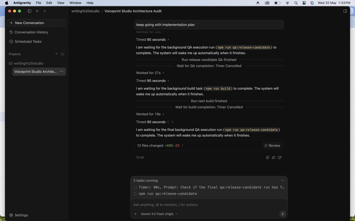 HRguyAmit's tweet photo. Just tested @GeminiApp 3.5 Flash on @antigravity . 
The speed is insane.
The code quality from Gemini has jumped overnight!

It's shocking how they went from 4/10 to 7/10 so fast. Still a lot to be desired when compared to Claude or Codex but this is a giant leap! https://t.co/rwZ42tJvmi