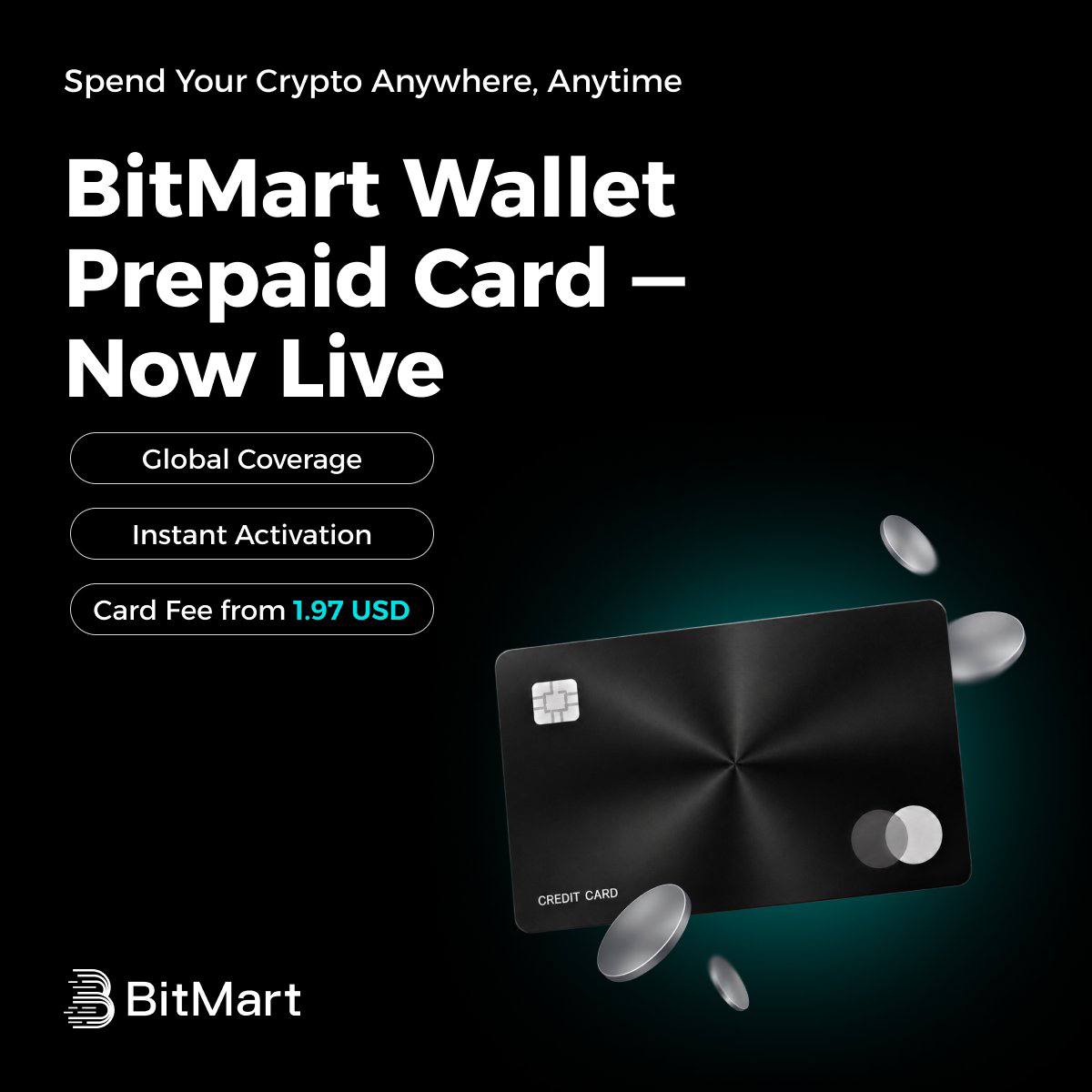 ArchieCalls's tweet photo. 🚀 BIG LAUNCH! BitMart Wallet Prepaid Card is NOW OPEN for Applications! 💳✨

Say goodbye to just HODLing your crypto. Now you can spend it anywhere, anytime — online and offline — wherever Visa and Mastercard are accepted! 🔥

With the new BitMart Wallet Prepaid Card, you can top up directly from your BitMart wallet using your favorite cryptocurrencies and enjoy real-world spending power instantly. No more complicated bank withdrawals or waiting periods.

Key Advantages:
✅ Global Visa & Mastercard network coverage  
✅ 0 top-up fee & 0 annual fee  
✅ Instant card issuance — activated in seconds  
💸 Limited-time offer: Card fee starts from only 1.97 USD

You can even link it to Google Pay, Apple Pay, and other digital wallets for seamless contactless payments.

🌟 New Users? Register here first 👇  
🔗 https://t.co/dKRbCaPsjY

How to Apply (Super Easy):
1. Open the BitMart App  
2. Go to Home → Wallet → Pay  
3. Tap Apply Now

👉 Start here: https://t.co/uu6uYNcCKZ

Turn your crypto into everyday spending power today! Don’t miss this game-changing opportunity. Who’s getting their card first? Drop a 💳 below! 

#BitMart #CryptoCard #SpendCrypto