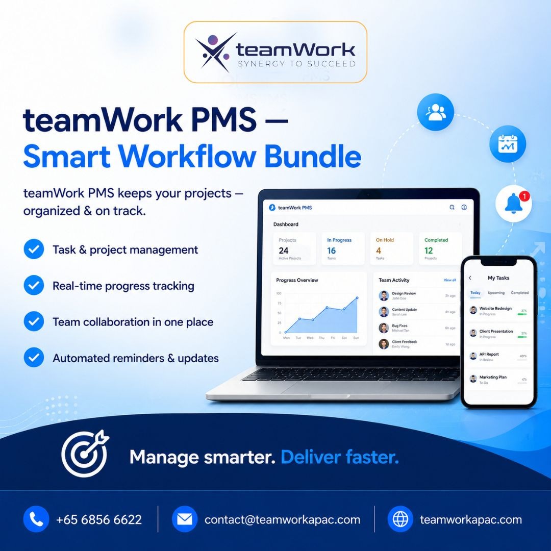 ApacTeamwork's tweet photo. 🚀 Simplify project management with #teamWorkPMS!

✅ Task &amp; Project Management
✅ Real-Time Progress Tracking
✅ Team Collaboration
✅ Automated Reminders &amp; Updates
Manage smarter. Deliver faster. 💡
📞 +65 6856 6622
📧 contact@teamworkapac.com
🌐 https://t.co/Xj9QPlhZ20 https://t.co/EdxGLcCHXr