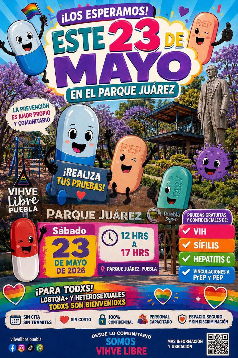 universos_mx's tweet photo. ¿Planes el fin? Ven con #VihveLibre ests sábado en #Puebla y hazte la prueba de #Vih #Sifilis e incorporación al #Prep #Pep 💊✨🙈. ¡Te esperamos! https://t.co/PwLFxnweqm