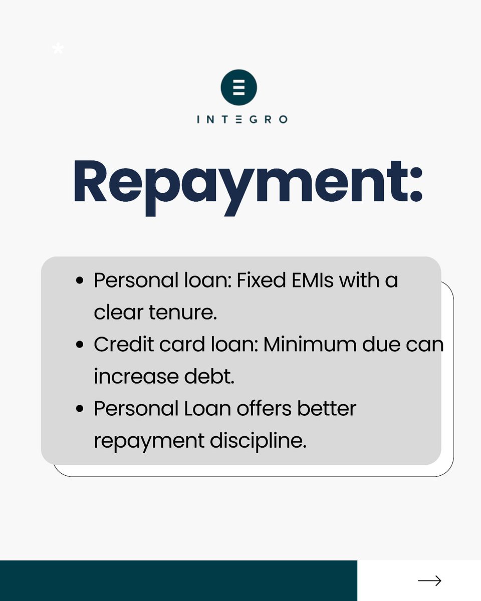 IntegroFinserv's tweet photo. Personal Loan or Credit Card Loan?

Personal Loans offer fixed EMIs. Credit Card Loans can mean higher interest and longer debt. Borrow smart.

#IntegroFinserv #PersonalLoan #CreditCardLoan #SmartBorrowing https://t.co/XfOVFYQUuy