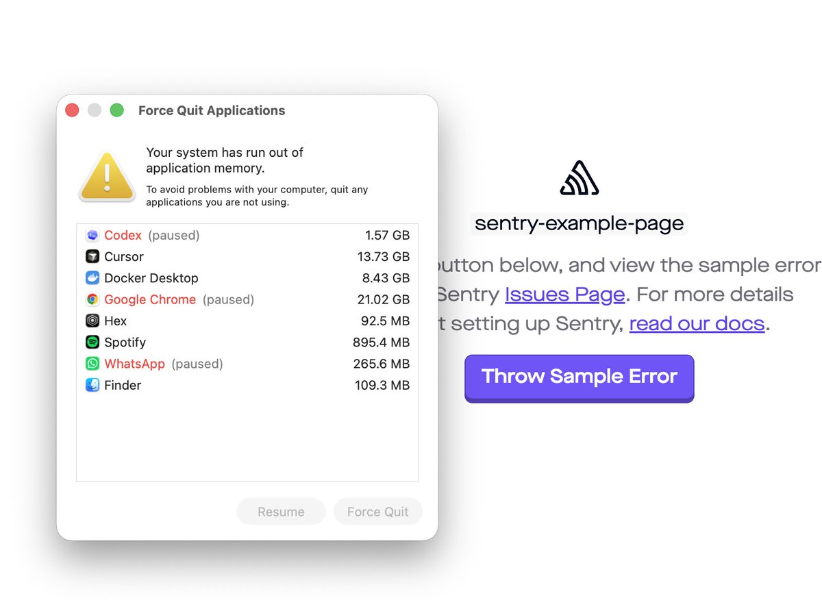 thepradipvc's tweet photo. What is this @cursor_ai 
I literally had just 1 project open with the NextJS dev server running. https://t.co/YTYeiYE9uq