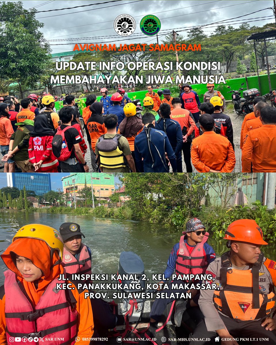 SAR_UNM's tweet photo. Assalamu’alaikum Warahmatullahi Wabarakaatuh

Avignam Jagat Samagram

Update Info Operasi H+2
Kondisi membahayakan jiwa manusia di Jl. Inspeksi Kanal 2, Kelurahan Pampang, Kec. Panakkukang, Kota Makassar, Sulawesi Selatan.

https://t.co/efj4KLHxk1 https://t.co/L1OKhqUkZl