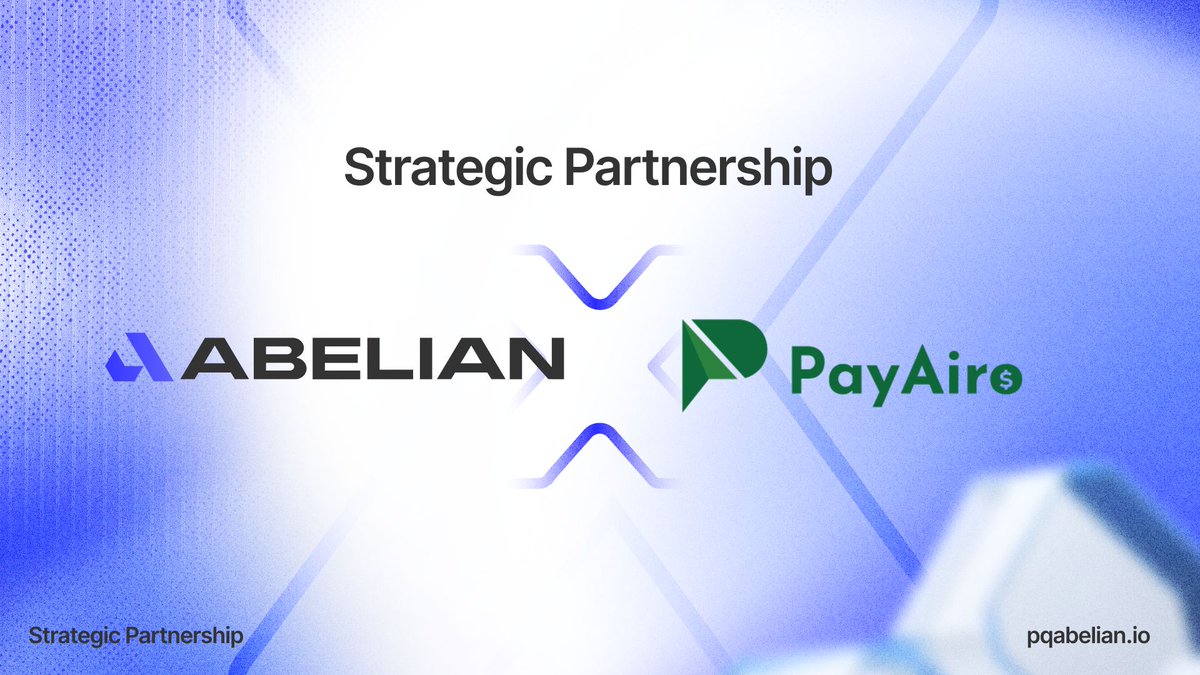 PQabelian's tweet photo. #Abelian 🤝 Strategic Partnership Announcement

We’re excited to announce a new strategic partnership between #Abelian and @PayAiro, a U.S.-focused payments and financial infrastructure platform designed to bridge traditional banking rails and digital assets.

This partnership reflects a shared vision toward building more accessible, secure, and future-ready financial infrastructure for the next generation of Web3 users.

🎯 Stay tuned — more ecosystem collaborations, integrations, and joint initiatives are on the way as Abelian continues expanding the reach of post-quantum blockchain infrastructure and real-world digital asset utility.

#PQAbelian #ABEL #PostQuantum #Blockchain #Web3 #QuantumSecurityTechnology #QuantumComputing