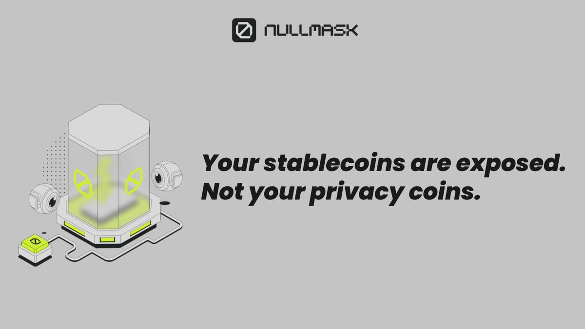 NullMaskio's tweet photo. Most people chase privacy in the wrong place.

They look at Monero. They look at Zcash. They buy a privacy coin and think the problem is solved.

But here's what they're actually using every day: USDC. USDT. Stablecoins. The assets tied to their real financial life.. salaries, payments, savings, DeFi positions.

Privacy coins can't touch any of that. 

You can't send private USDC through Monero. 
You can't shield your USDT through Zcash. 

The moment you move back into stablecoins, you're fully exposed again.

The real privacy gap isn't ETH. It's the stablecoins you actually use.

Nullmask shields them. From the wallet you already have. 

No new coins. 
No new chains.
No new anything.

𝗡𝗨𝗟𝗟𝗠𝗔𝗦𝗞