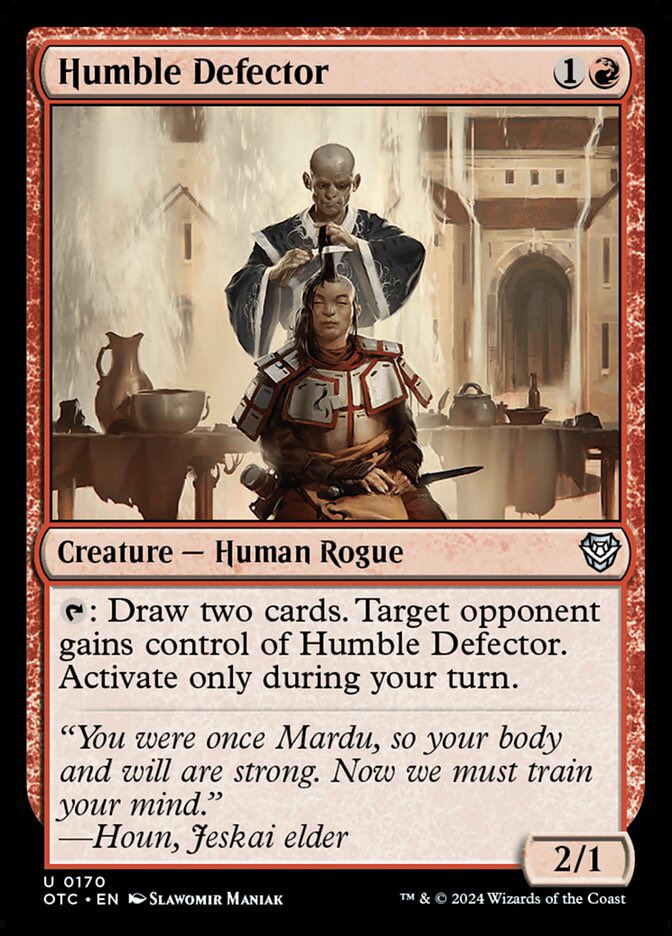 random_fedora's tweet photo. @wzrdnx GP Vegas 2018. I’m playing in a side commander event. Nekusaur wheel deck. I respond to an action on my opponent’s turn by activating Humble Defector’s ability. Opponent calls a judge, it’s at this moment that I learn I’d been playing humble Defector wrong for months. https://t.co/9Zp9ehWtfR