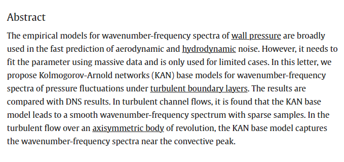 TheorAppMechLet's tweet photo. Kolmogorov-Arnold networks modeling of wall pressure wavenumber-frequency spectra under turbulent boundary layers
Read the article in Theoretical and Applied Mechanics Letters:https://t.co/82O1dzQvr6 https://t.co/9hwkXqnk3u