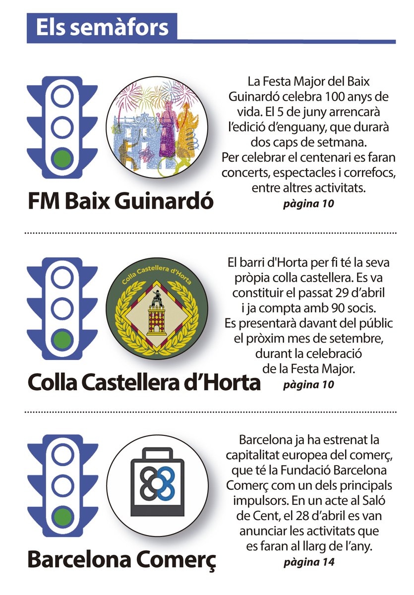 liniahorta's tweet photo. 🚦 Triplet de verds als semàfors del #LíniaHorta

🟢 Per a l'FM Baix Guinardó, que celebra 100 anys de vida
🟢 Per a la Colla Castellera d'Horta, constituida el passat 29 d'abril
🟢 Per a @eixosbcn i la capitalitat europea del comerç https://t.co/snVoaRQ6Uu