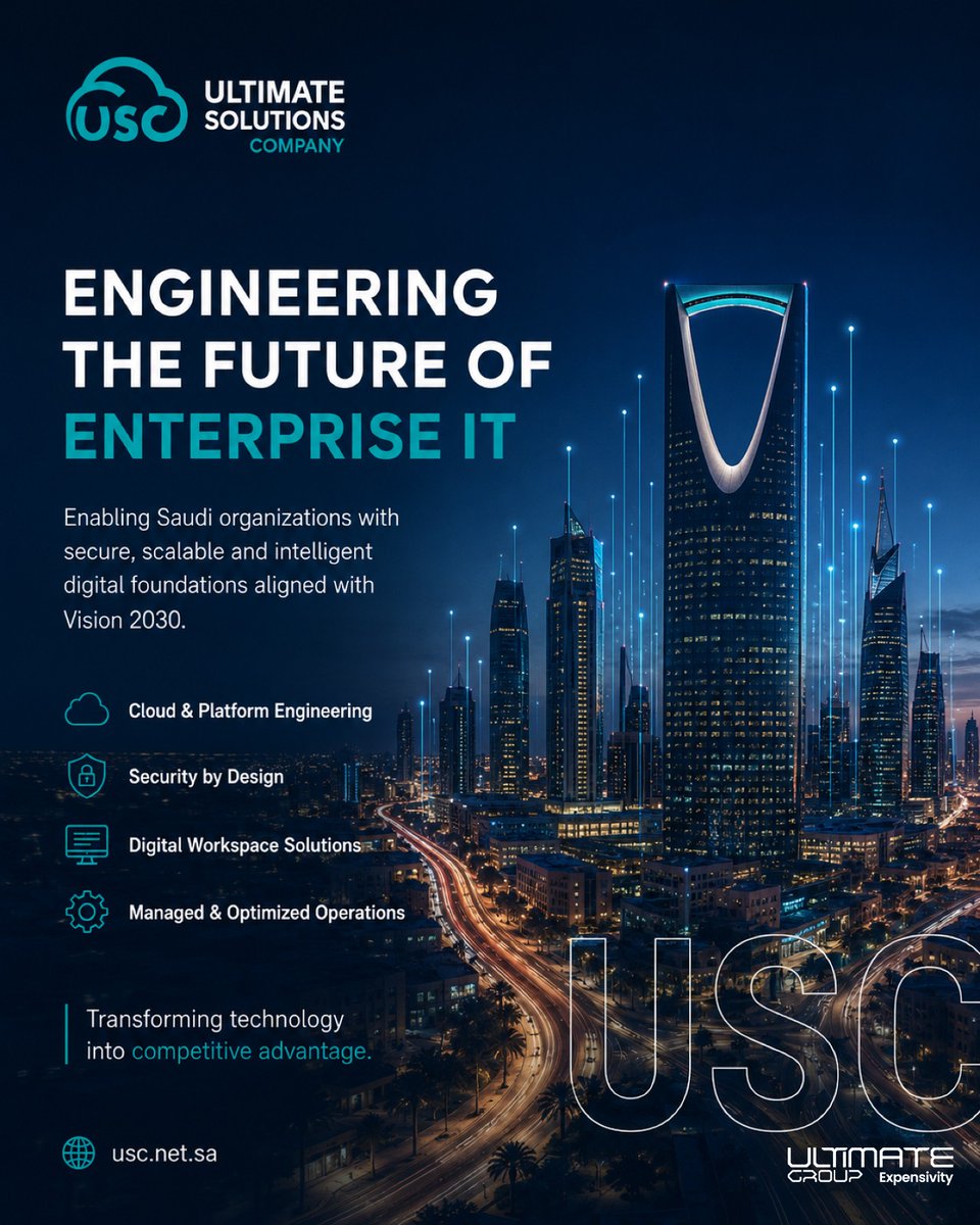 ulteSolutions's tweet photo. Engineering the future of enterprise IT. ⚡
USC delivers secure, scalable, and intelligent digital infrastructure designed for modern Saudi enterprises and aligned with Vision 2030. 🇸🇦
#USC #EnterpriseIT #DigitalTransformation #SaudiVision2030 https://t.co/d4VQxkMd3X