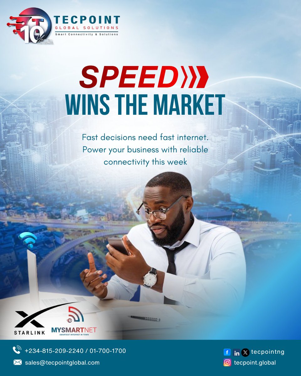 tecpoint_ng's tweet photo. ⚡ SPEED WINS THE MARKET.

In today’s business world, every second matters.
From virtual meetings to cloud operations and customer communication — reliable internet keeps your business ahead. 🚀
Power your business with fast, stable, and smart connectivity from TecPoint https://t.co/v6jOEBiOHI