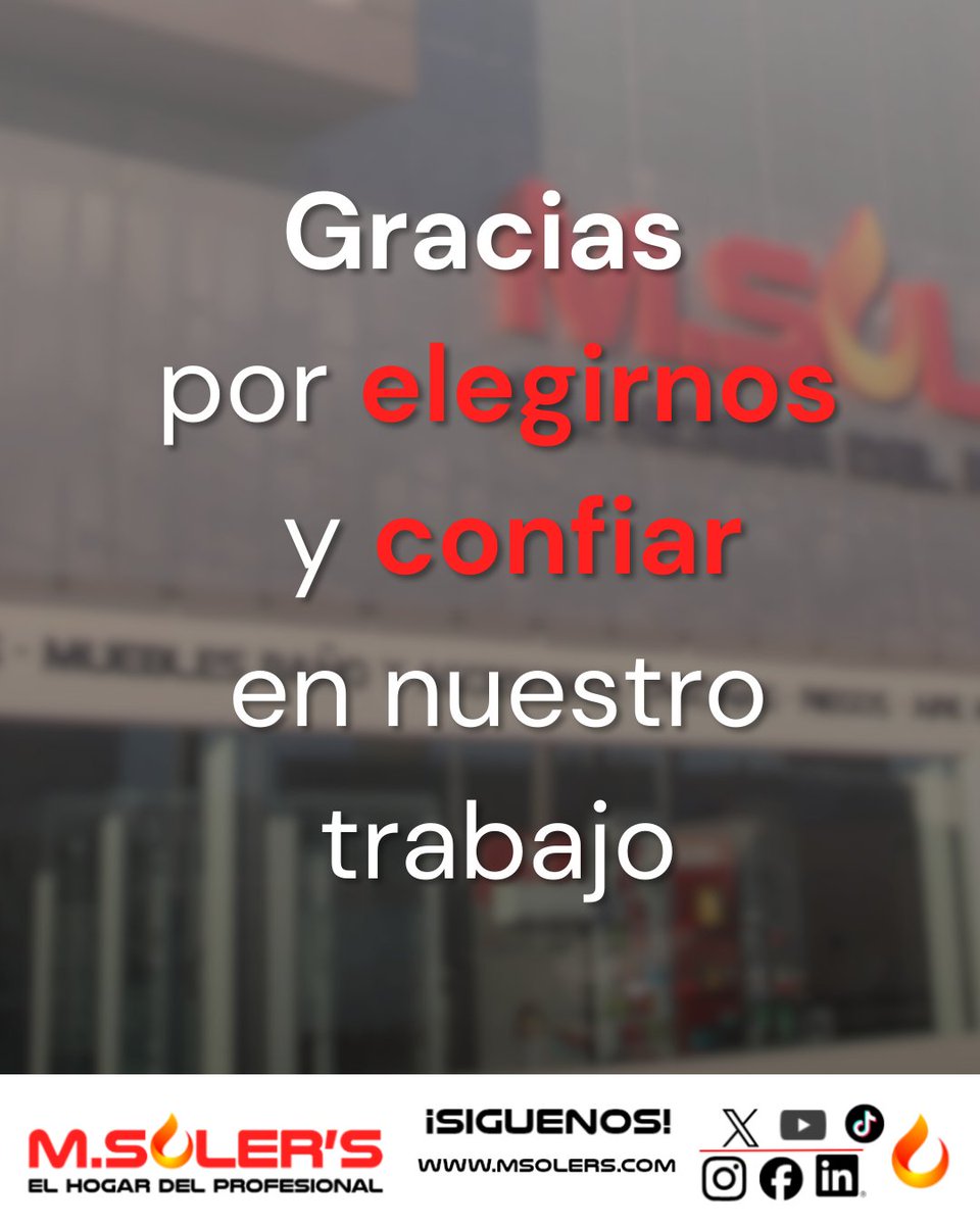 solers_m's tweet photo. En M.SOLER’S, cada cliente satisfecho representa la confianza que hemos construido a través del esfuerzo, la dedicación y el compromiso diario. Nos enorgullece poder acompañar tanto a profesionales como a particulares, ofreciendo siempre soluciones de calidad. https://t.co/C9N9CIpWxf