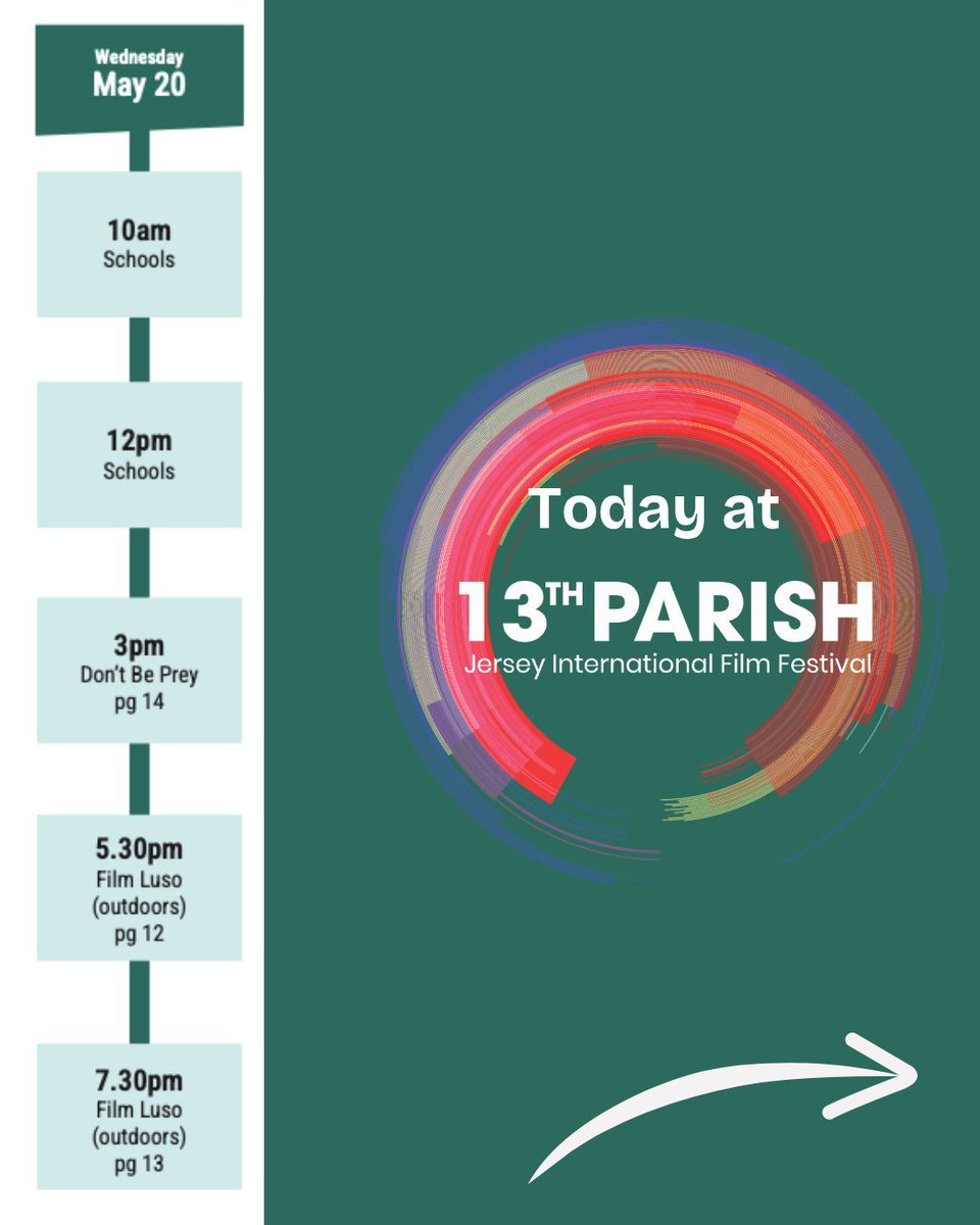 13thparish's tweet photo. 📆 Today at the festival 🎉 

🔥 A packed day for all the family @jerseyartscentre 🤗 

⏰️ 10pm &amp; 12pm
👶 School screening - 5 years old + &amp; 7 years old +

⏰️ 3pm
🏊‍♂️ Don't Be Prey

⏰️ 5.30pm &amp; 7.30pm
🇵🇹 Film Luso - Family / General audience screenings
📍 Romerils carpark https://t.co/ezNurfTQu9