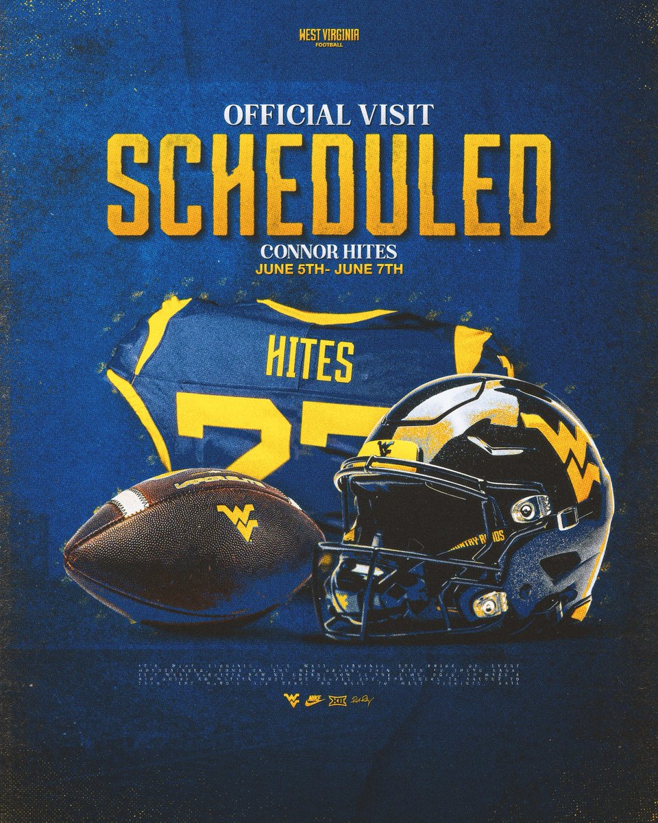 hites_connor's tweet photo. Excited for my Official Visit to @WVUfootball!
@CoachWeinreich @CoachZAlley @RealCoachRod @CoachMmiller15 @IgnatiusFB https://t.co/raDhRFvRJr