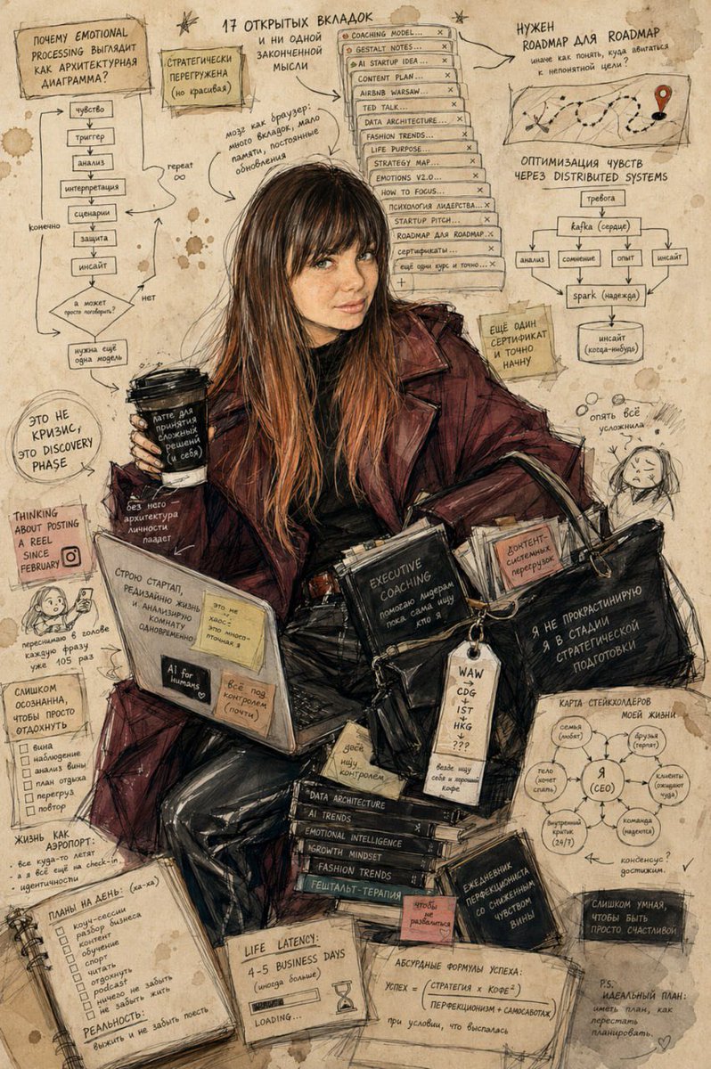 InauguraStudio's tweet photo. AI turned my photos into caricatures and somehow captured not my face - but my operating system:

17 open tabs.
3 career identities.
Endless self-analysis.
«Need a roadmap for the roadmap»

A bit too accurate.🙈 https://t.co/TDHCNe1oxf