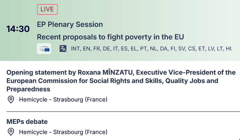 ATD_Europe's tweet photo. Live now from @PEStrasbourg with @RoxanaMinzatu @EU_Social  - a @Europarl_EN debate on the new @EU_Commission #AntiPoverty Strategy!
https://t.co/JgWWeJ3Po1
Read also the @ATD4thWorld reaction: https://t.co/pCOccCQgQy https://t.co/UNQMchMkCY