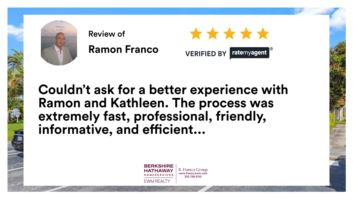 RamonFrancoMIA's tweet photo. We always appreciate the feedback from our clients! We are thankful for our latest RateMyAgent review in Sunrise.
FL 3258295
https://t.co/3asZqZdmeV

...
#ratemyagent #realestate #BHHS_EWM_Realty https://t.co/HbwWmDPtim