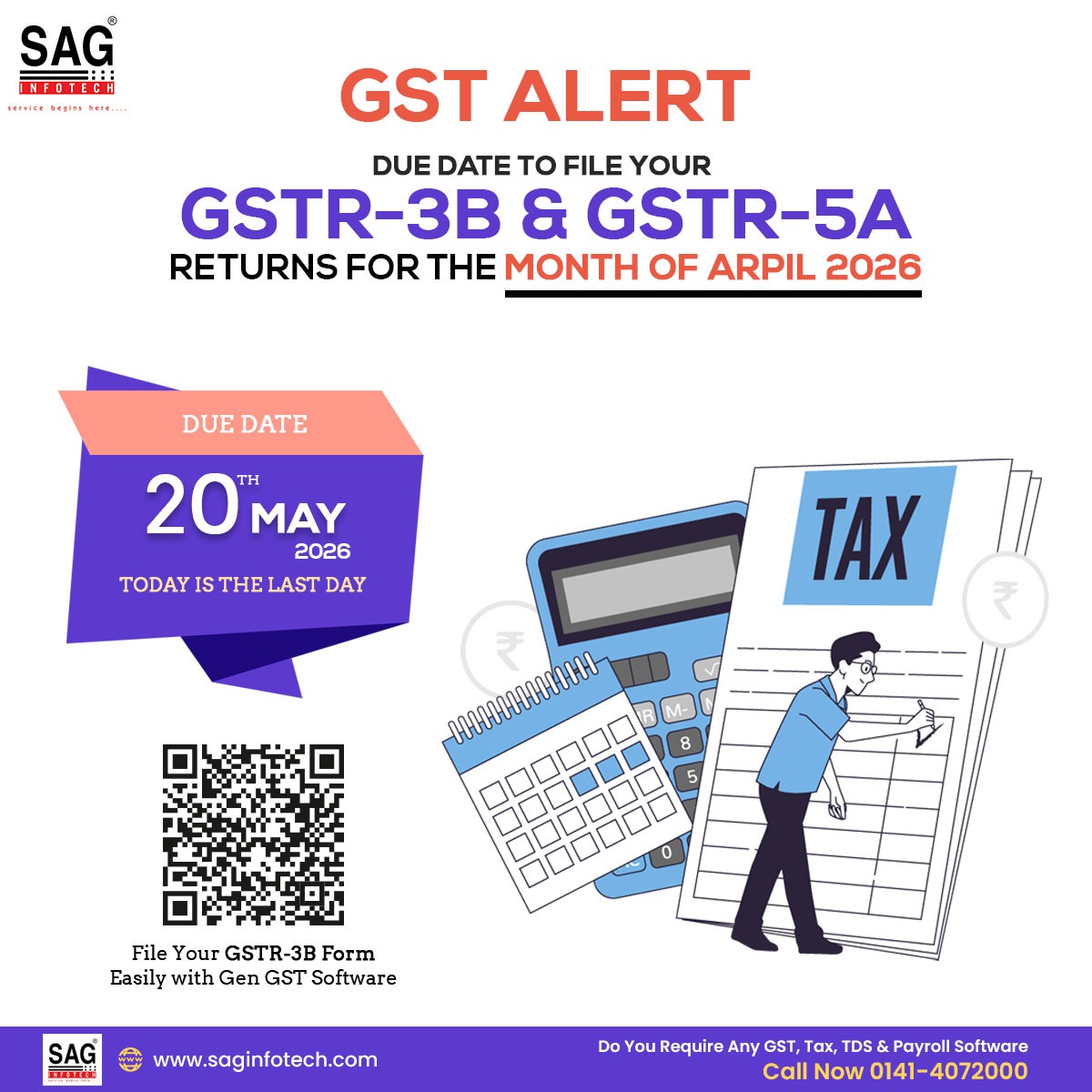 gsthelpline's tweet photo. Due Date Reminder!!
Today is the last date to file GSTR-3B and GSTR-5A for April 2026. Please file on time to avoid late fees.
Get more: https://t.co/MCtfrJO9xh
#GSTReturn #DueDateToday #GSTR3B #GSTR5A #gstreturn #duedate https://t.co/ip3yTRT8fM