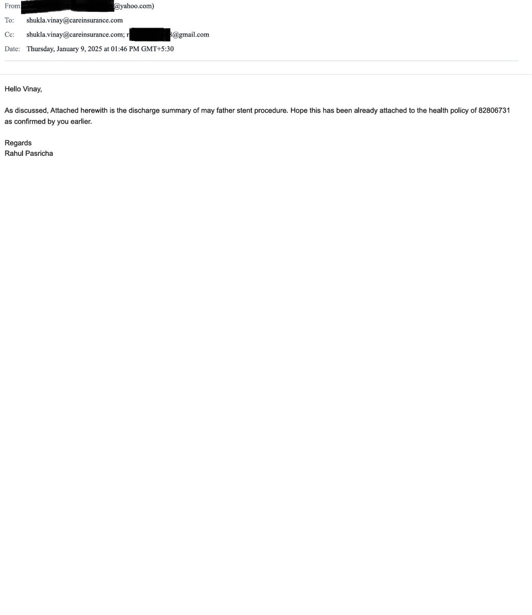 Imrahulpasricha's tweet photo. @careinsuranceIN Tweet 12-Day 761
Fraud by @careinsuranceIN .Agent (ID:541479) hid my father's PED to secure sale. After 2 yrs of premiums &amp; 0 claim,they now slapped permanent exclusions.#predatorysales. Ins Co. completely ignorant.@irdaindia @jagograhakjago @ndtvindia @htTweets https://t.co/UAJ3UdPvtw