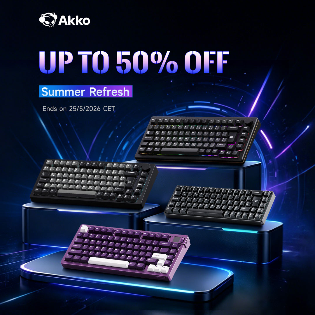akkogear_de's tweet photo. ⚡ SUMMER REFRESH IS LIVE! ⚡
🔥 Up to 50% OFF on HE / TMR Keyboards
⏰ Ends 25/5/2026 CET
Don't lag behind this summer — tap the link in bio to shop now! 🛒👇
#GamingKeyboard #MechanicalKeyboard #HEKeyboard #TMRKeyboard #HallEffectKeyboard #GamingGears #PCGaming #Akko https://t.co/aZ7HGvZ8HH