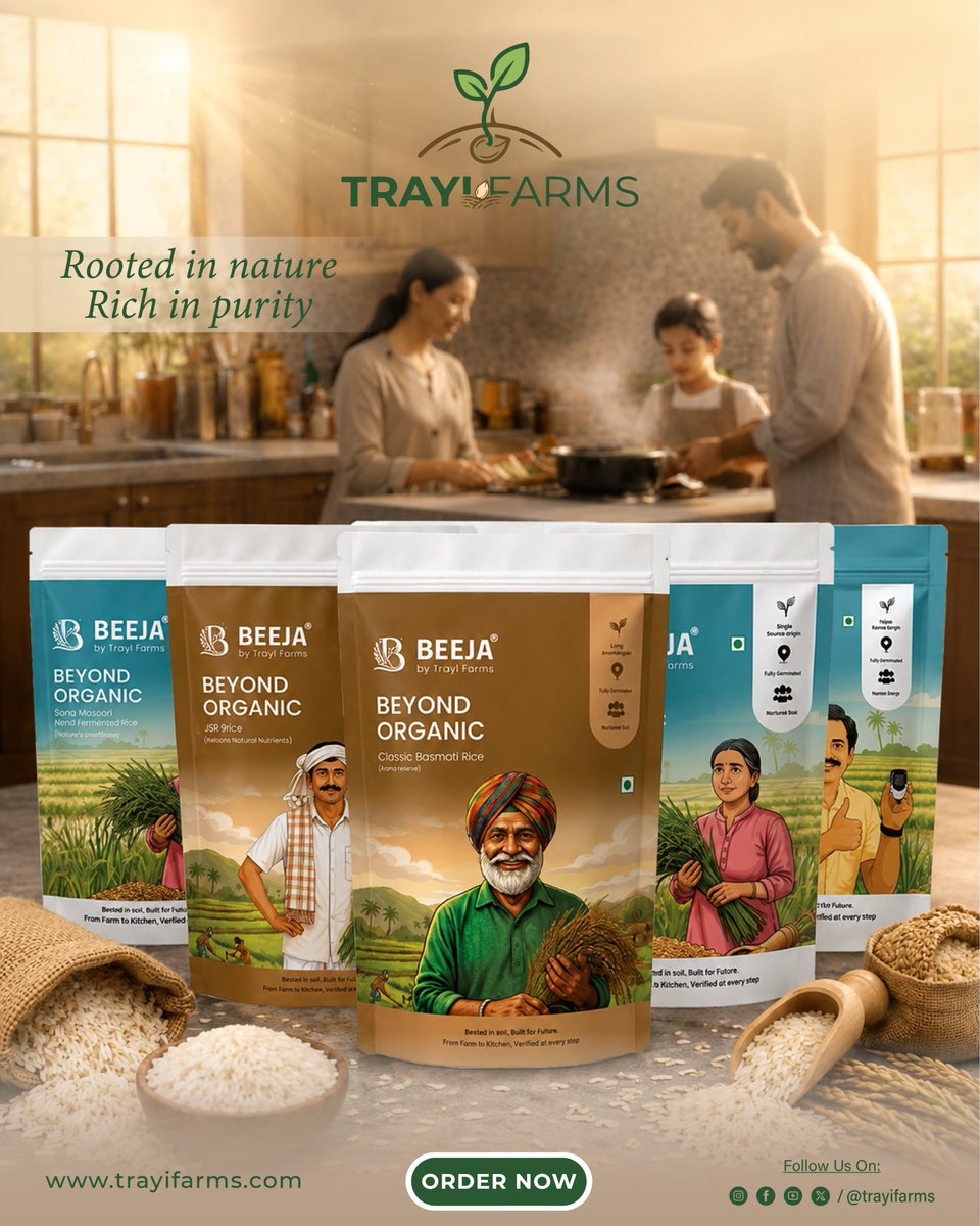 Trayi_Farms's tweet photo. From our fields directly to your kitchen, we are thrilled to introduce the BEEJA Beyond Organic Rice Range by Trayi Farms!
Single Source Origin 🌾
Fully Traceable 📍
Farmer Direct 🤝
👇 Make the smart choice for healthy living:
🛒 SHOP NOW: Head over to the link in our bio. https://t.co/5Kwh1Lq5gl