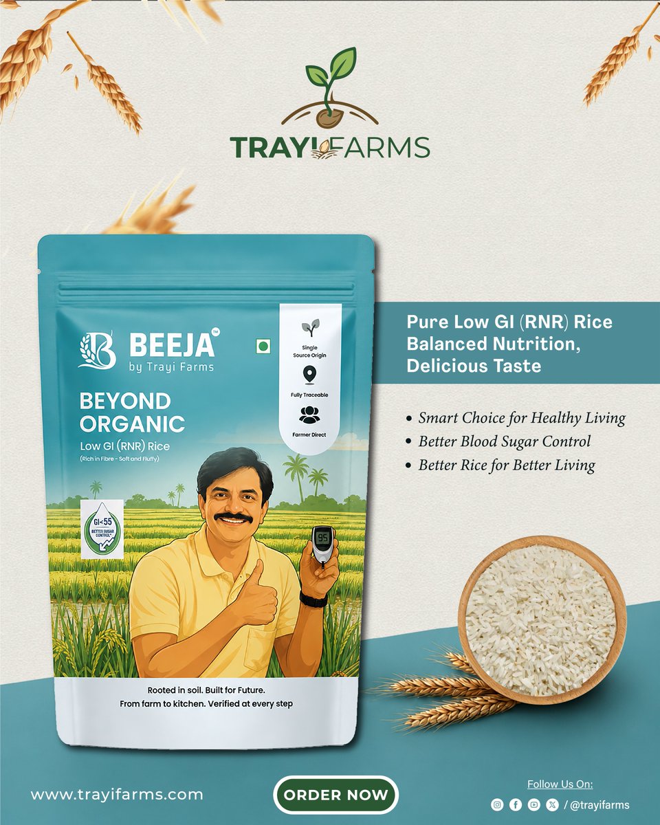 Trayi_Farms's tweet photo. From our fields directly to your kitchen, we are thrilled to introduce the BEEJA Beyond Organic Rice Range by Trayi Farms!
Single Source Origin 🌾
Fully Traceable 📍
Farmer Direct 🤝
👇 Make the smart choice for healthy living:
🛒 SHOP NOW: Head over to the link in our bio. https://t.co/5Kwh1Lq5gl