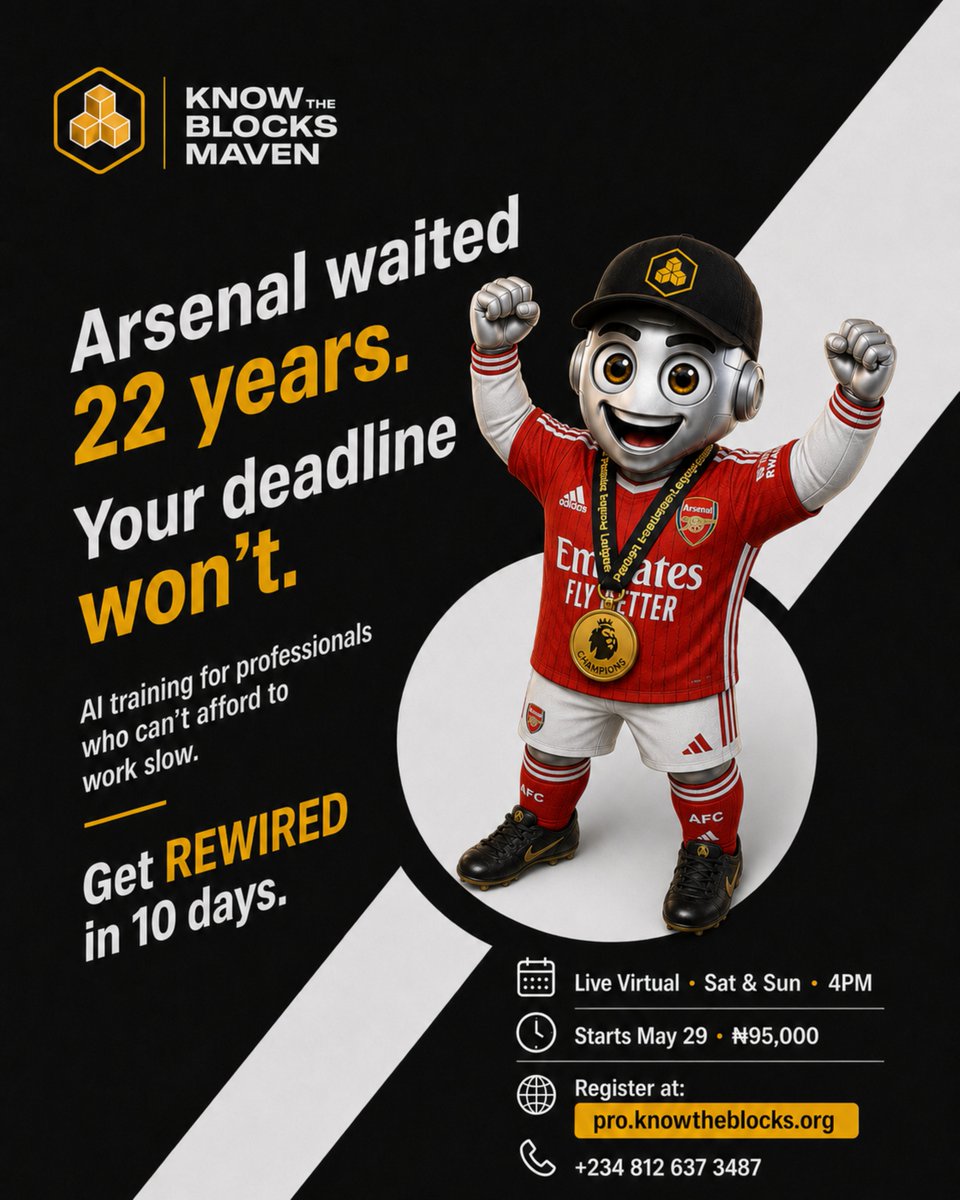 knowtheblocks_'s tweet photo. Arsenal just ended 22 years of waiting.

Some gaps close with patience. The one between your current AI output and the standard your profession demands is not one of them.

REWIRED: The Sprint. closes that gap in 10 days.

Starts May 29th.
Register now. Limited Seats Available.

#EPLChampions2026 #AIart️️️️️️️️️️️️️️️️️️️️️️️️️️️️️️️️️️️️️️️️️️️️️️️️️️️