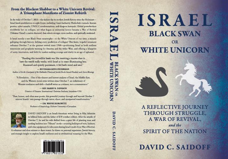 DavidCSaidoff's tweet photo. Hi @liel, during Israel’s recent war my wife and I raised funds and personally delivered weapon optics/gear to IDF units, and I’ve written Israel: Black Swan or White Unicorn—a war‑time witness about Israel’s “war of revival” after Oct 7 that mixes frontline stories, data, and covenantal language, built on a war‑diary project that drew a “deep appreciation” note from PM Netanyahu for my contribution to Israel’s victory. Given your work at Tablet and on Unorthodox, I thought this might be a story you’d appreciate. Amazon available. If you’d like a private pre‑publication PDF, I’d be happy to send it over email.