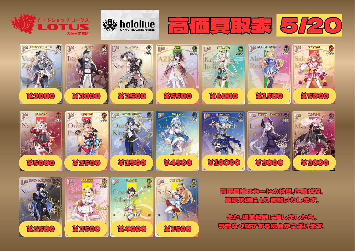 ロータス2階】 ホロカHR買取表作成しました！ すいせいが欲しいので