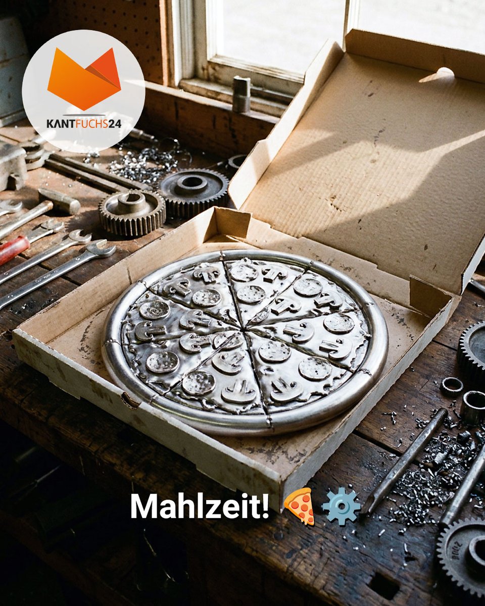 kantfuchs24's tweet photo. Unsere Produktionsmitarbeiter lieben Metall so sehr… 🍕⚙️
…dass bei uns mittlerweile sogar Metall-#Pizza serviert wird. 🤘😂

Extra knusprig, maximal stabil und definitiv nichts für schwache Zähne.

#Metallliebe #Produktion #Handwerk #Stahl #Metallbau #kantfuchs24 #diy #bleche https://t.co/3xa5kqPPK6