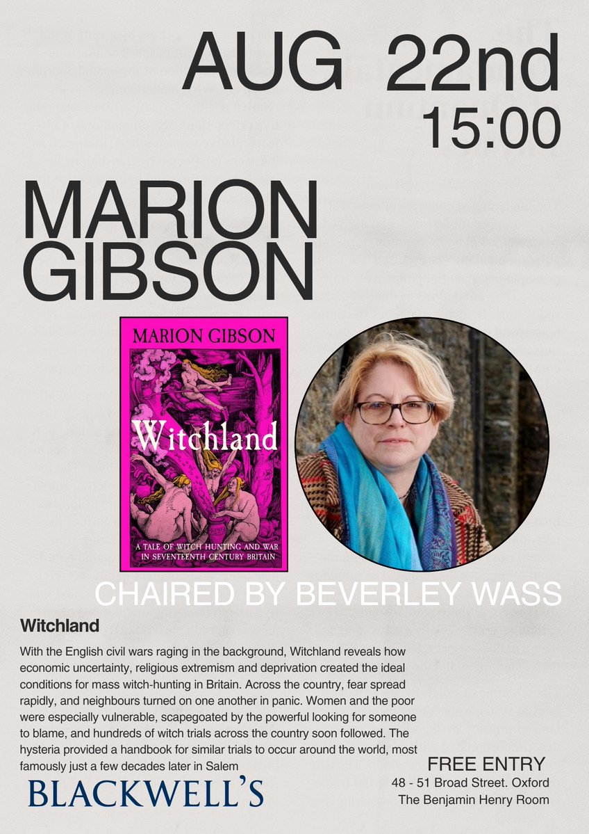blackwelloxford's tweet photo. On Saturday 22nd August at 3pm, We're delighted to be hosting a free afternoon event with Professor of Renaissance and Magical Literatures @witchesetc 

This event will be chaired by @blackwellbooks own, Beverley Wass.

Free to attend, Registration is a must https://t.co/ta2N2YFZJM
