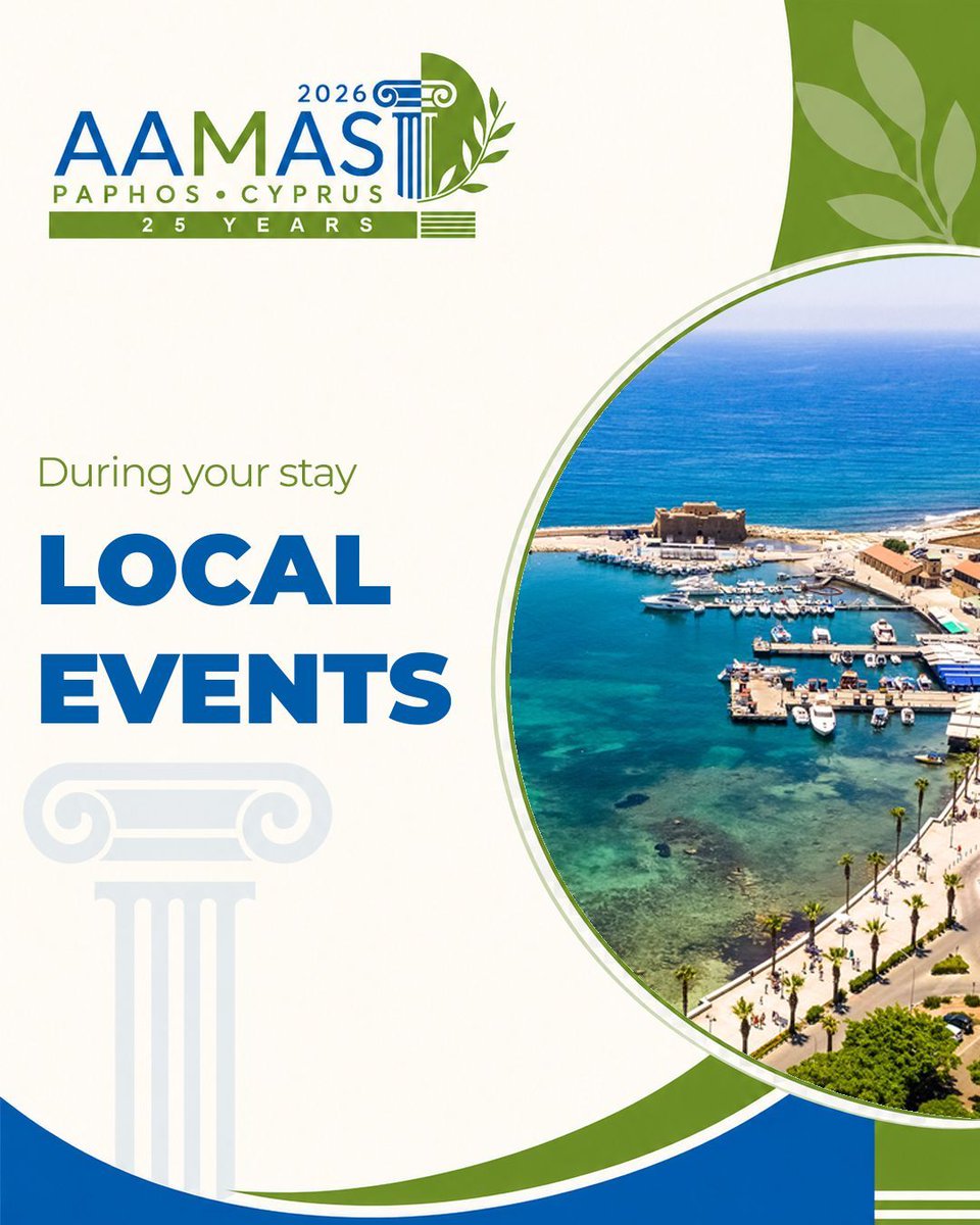 AAMASConference's tweet photo. Participants attending AAMAS 2026 in Paphos may also be interested in the events taking place in the city during the conference dates.

 🔹 Swim Series Cyprus: May 24, 2026
  🔗https://t.co/iLtbSBmcmU

🔹 Kataklysmos 2026: May 29, 2026
🔗https://t.co/wrPy4DRhVE https://t.co/JsjbMre0mt