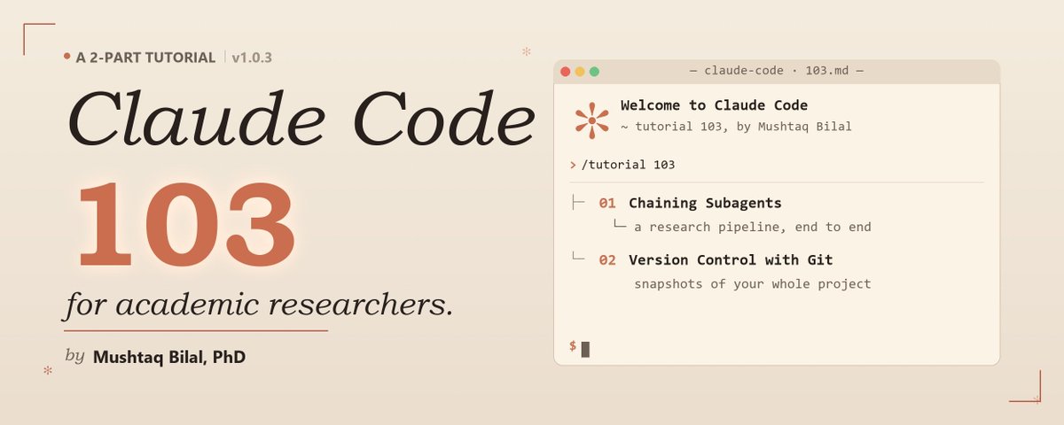 Tutorial card for academic Claude Code users emphasizing subagents and version control with Git and GitHub