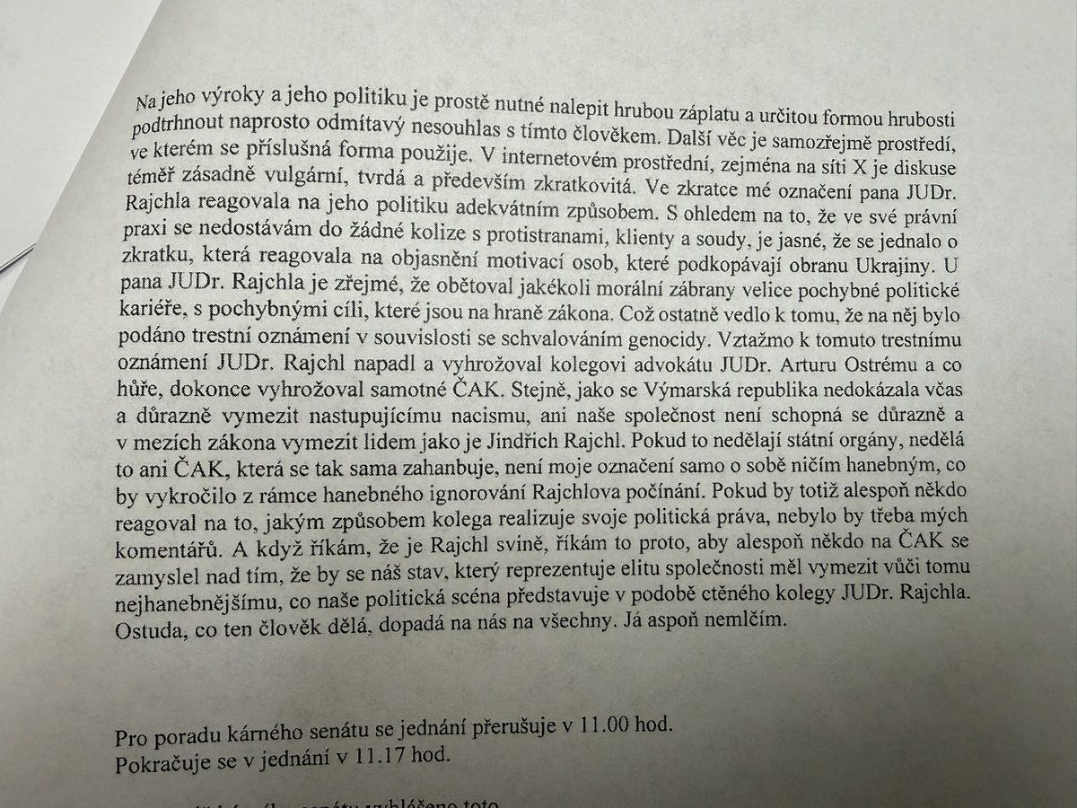 Jelinek_K_JUDr's tweet photo. Moje závěrečná řeč před kárným senátem @CAK_cz https://t.co/37ofNFygyr