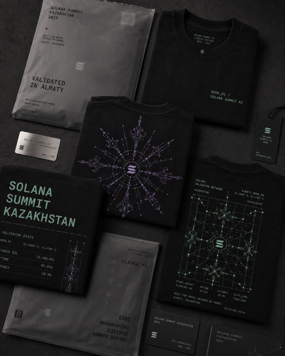 1kkEth's tweet photo. Built a merch capsule concept for Solana Summit Kazakhstan.

The idea: Kazakh ornament
Not souvenir merch.
Not folk costume.
A wearable visual language for Almaty, builders, and the Solana ecosystem.  

#Solana #SuperteamKZ #SolanaSummit #Kazakhstan #Streetwear #MerchDesign https://t.co/C4AhTDX3Va