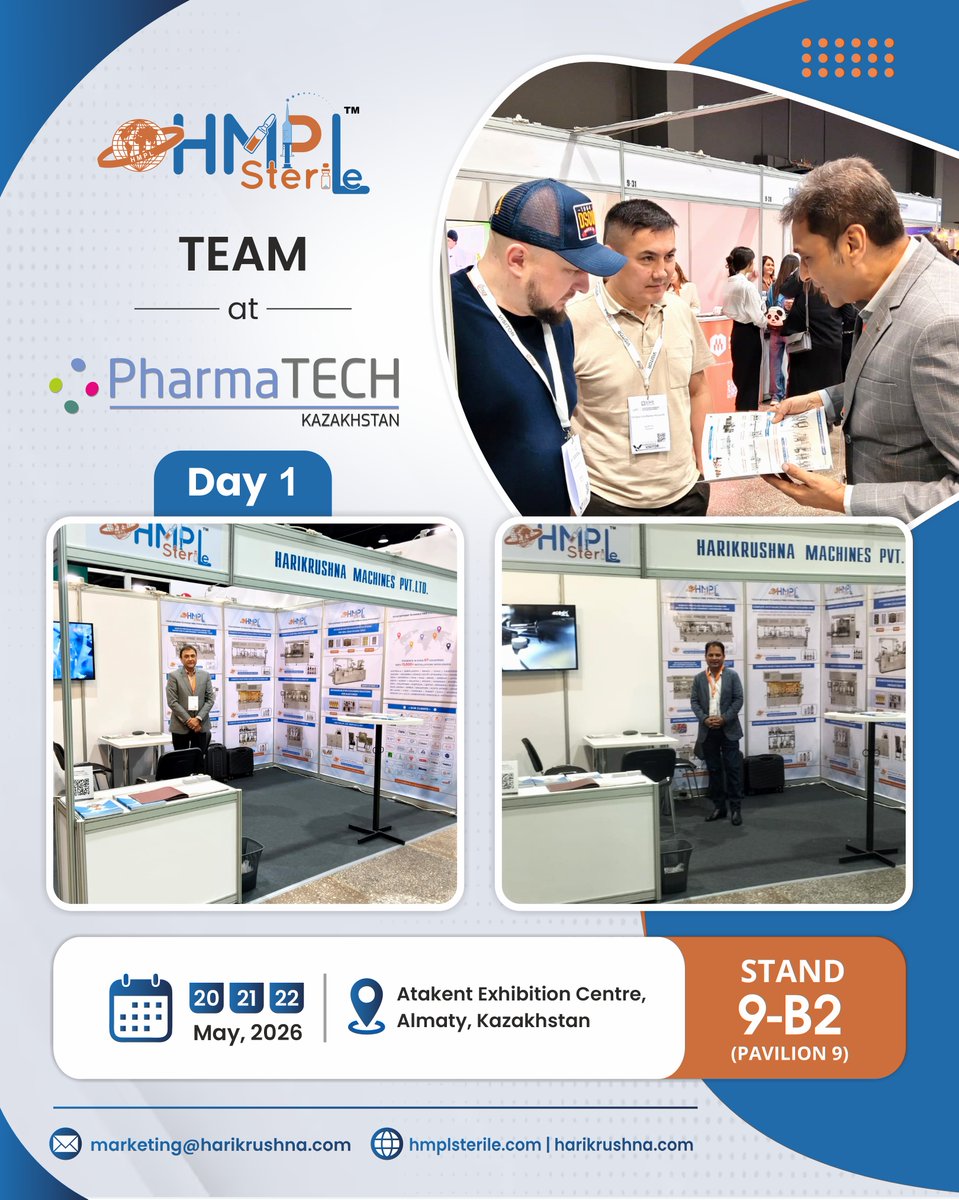 hmplgroup's tweet photo. Day 1 at PharmaTECH Kazakhstan 2026 in Almaty was filled with inspiring discussions, valuable networking, and strong interest in HMPL Sterile’s advanced aseptic fill-finish and liquid processing solutions. 🚀

Read more: https://t.co/5sUtaebolo

#HarikrushnaMachines #HMPLSterile https://t.co/Cfb6k85bGU